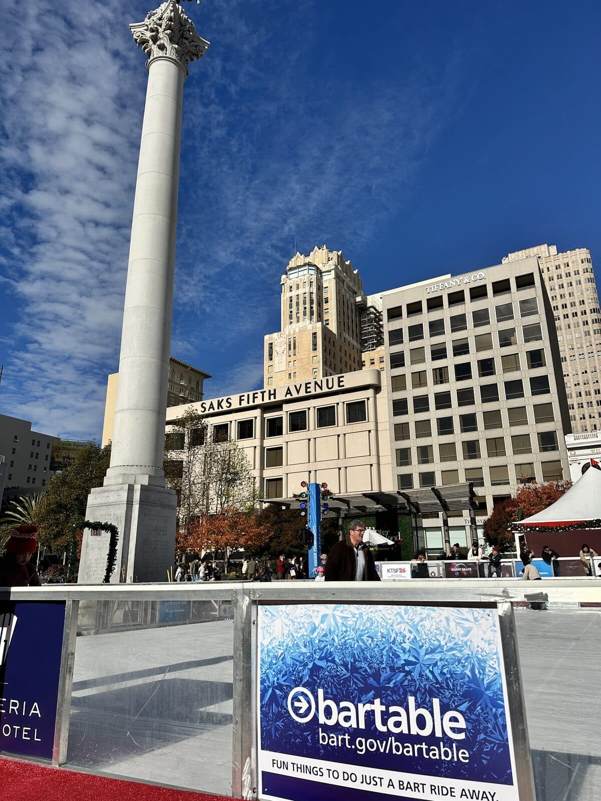 A BARTable banner at the Union Square ice rink in San Francisco.