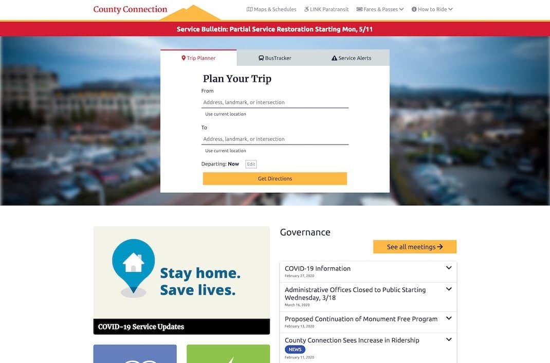 County Connection: A mobile-friendly agency website powered by structured schedule data.