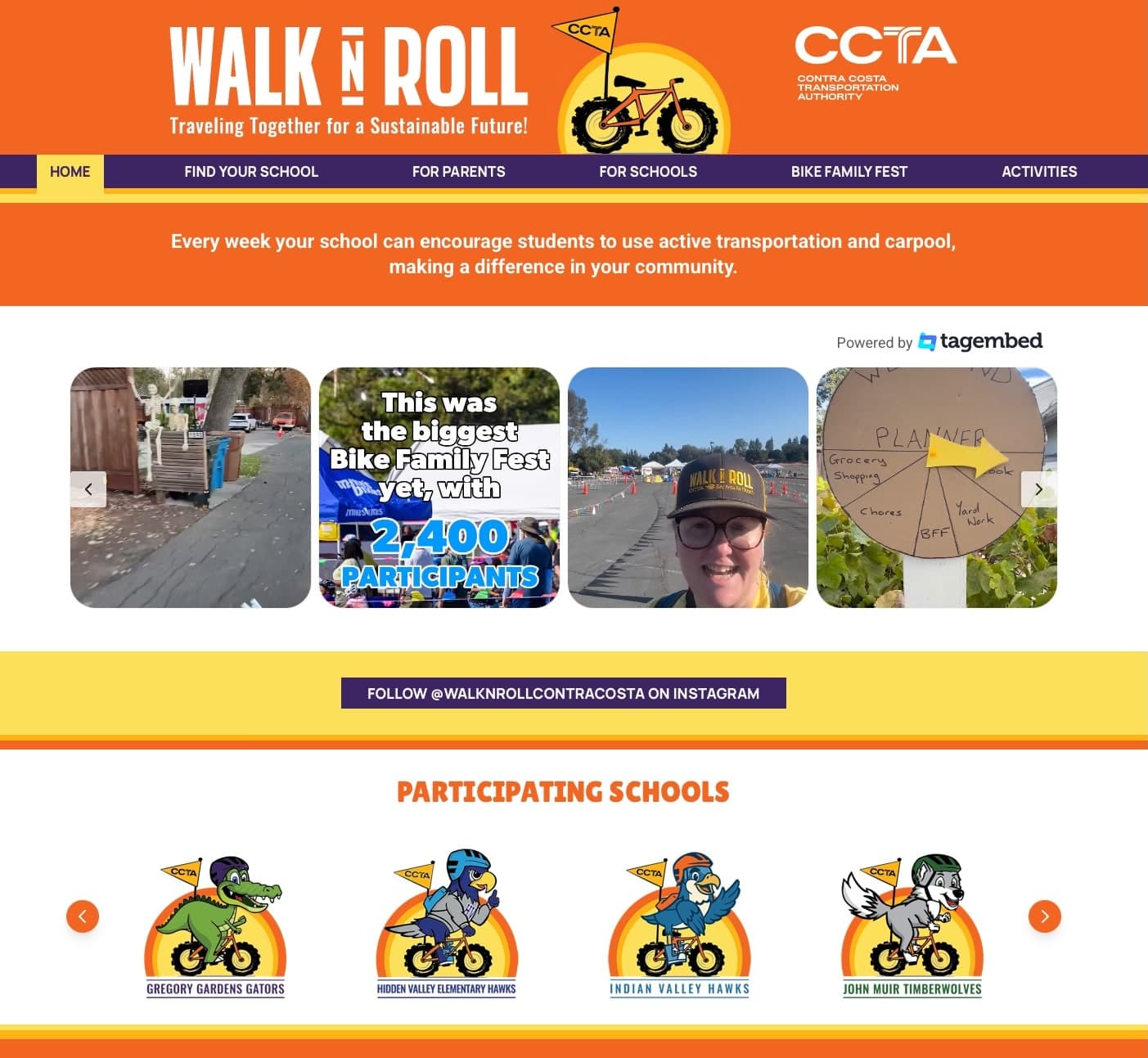Walk N Roll website with information for schools, parents, and students