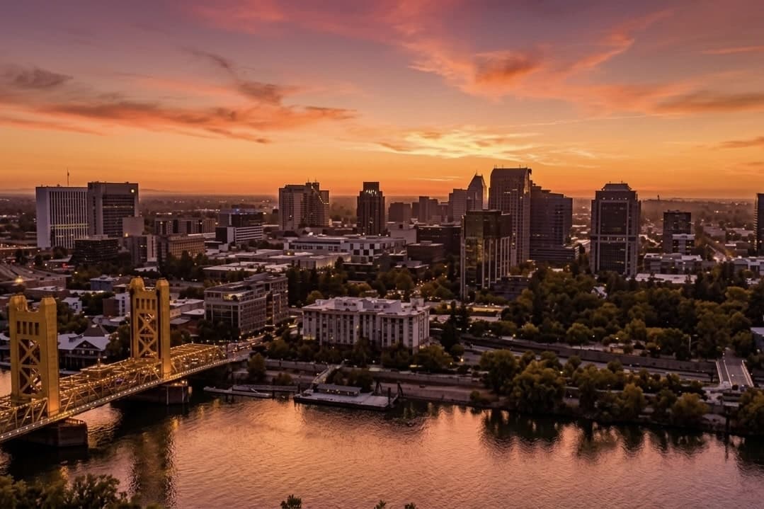 Downtown Sacramentoat sunset.