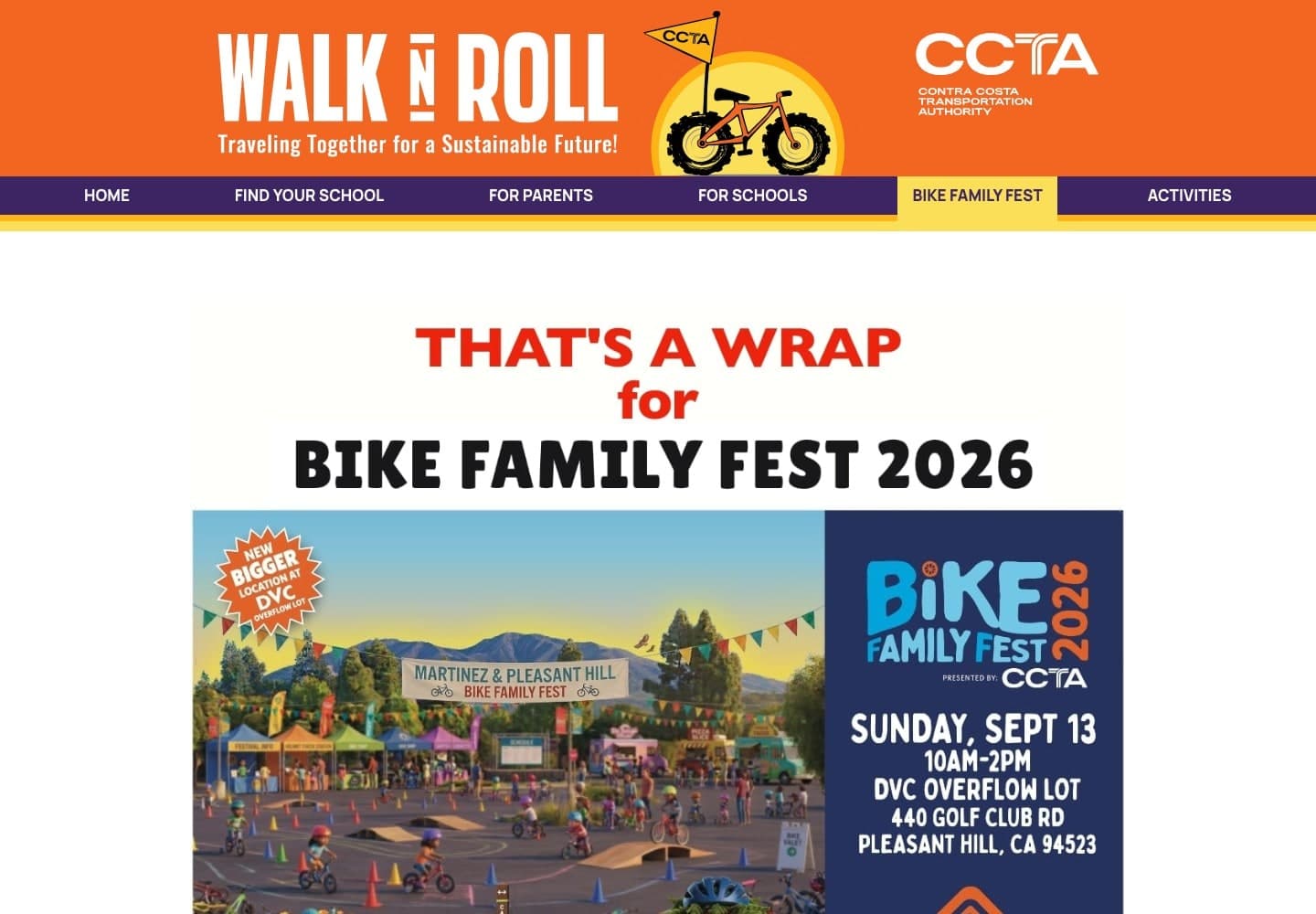 Bike Family Fest website page with event information for families
